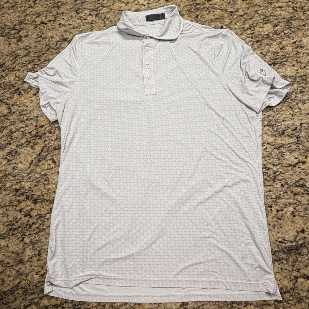 G/FORE Mens Geometric Print Performance Golf Polo‎ Shirt Grey White Large L